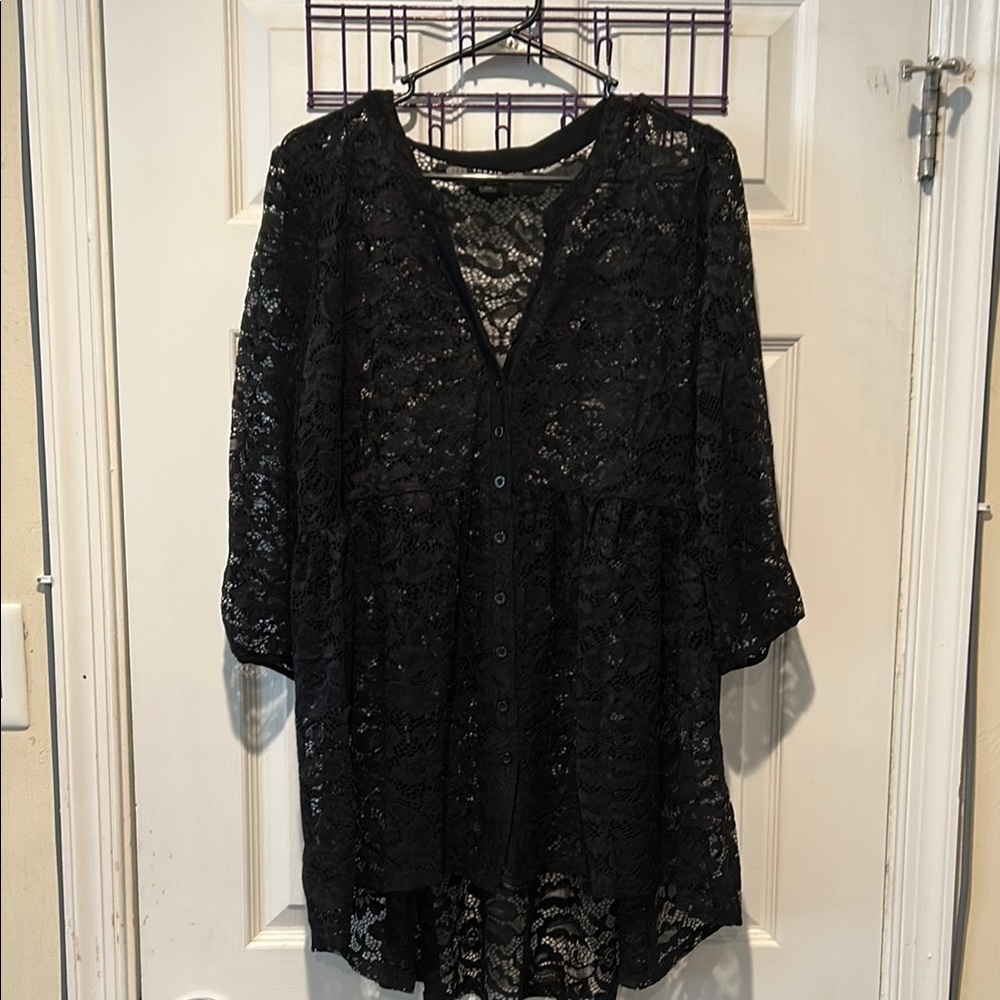 Torrid Black Lace Button-Up Blouse